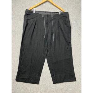 Avenue Womens Capris Drawstring Waist Linen Blend Pants 14 Black Casual Beach